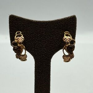 woman's black hills gold 10k gold leaf half Hoop earrings